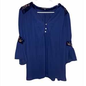 Miss Lili Blue Velvet Patch Blouse